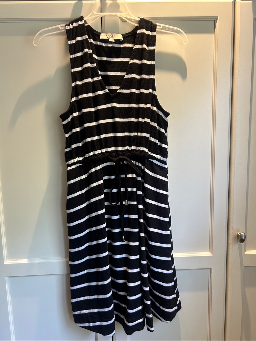 Ann Taylor LOFT casual cotton Black & White Striped Sleeveless dress